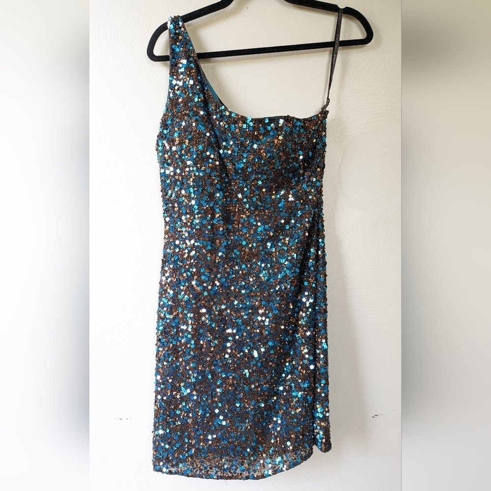 Amazing Vintage Scala Silk Sequined One-Shoulder Dress, Size 10